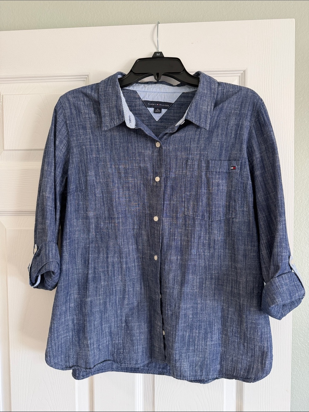 Tommy Hilfiger Denim-Textured Blue Button-Down Shirt
